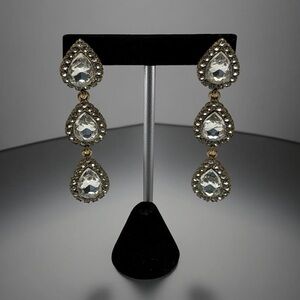 Loren Hope Abba Gold Tone Triple Teardrop Clear Crystal Dangle Earrings – 3”